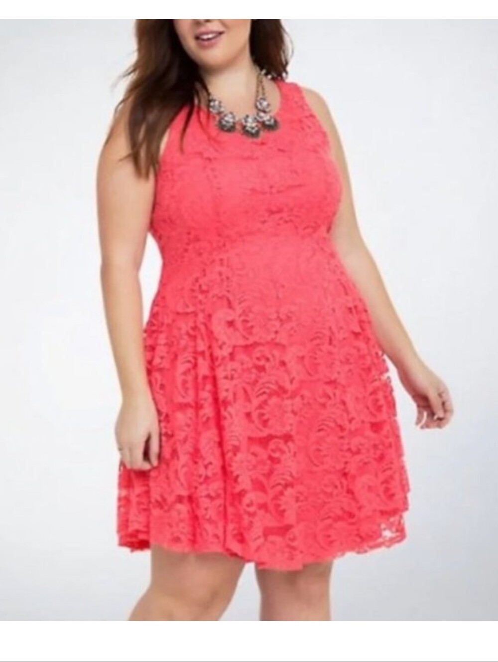Torrid Plus Size 14: Coral Lace Fit & Flare Dress